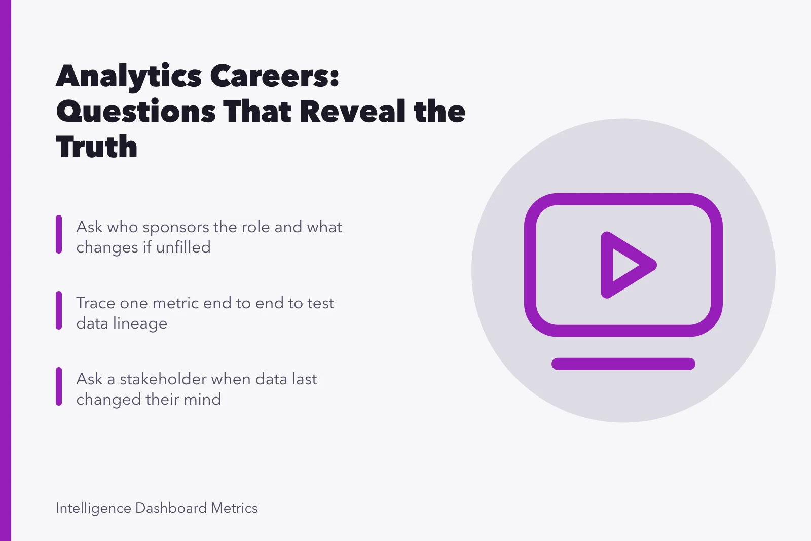 Analytics career interview questions card with chart-themed icon. Analytics careers questions: a grounded overview, updated for 2027