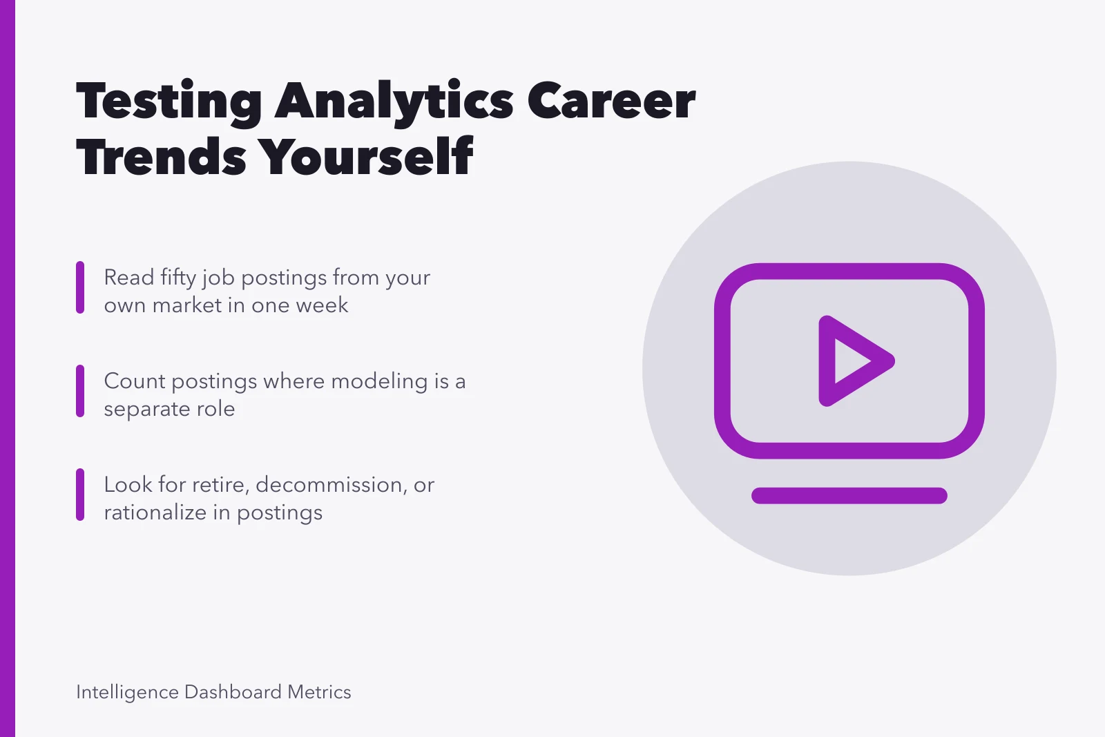 Analytics career trends card with job posting test method. 9 things worth knowing about analytics careers trends