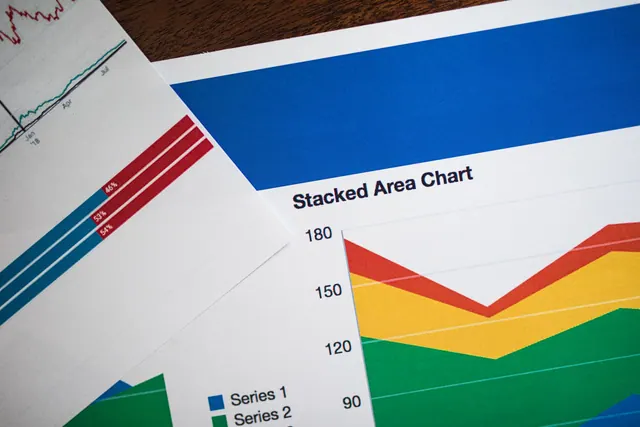 Vivid stacked area chart and graphs on paper, showcasing data analysis. Analytics certifications: a practical reference