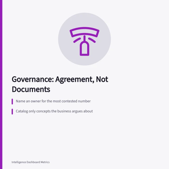 Card on data governance mistakes: policy first, cataloging everything, powerless councils. Data governance mistakes compared: documents versus real agreement