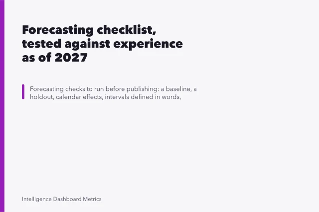 Forecasting checklist, tested against experience as of 2027. Forecasting checklist, tested against experience as of 2027