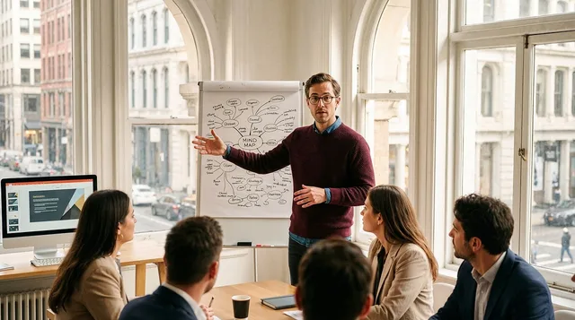 presentation, workshop, strategy, leadership, business, meeting, flipchart, planning, professional, office, brainstorming, teamwork, communication, diagram, explanation, startup, corporate, training, collaboration, career, ai generated. A working guide to building a forecasting framework, not a spreadsheet